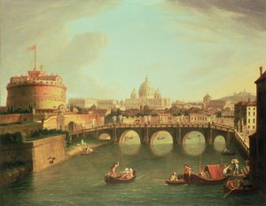 Utsikt over Roma med broen og Castel St. Angelo ved Tiberen av Gaspar van Wittel